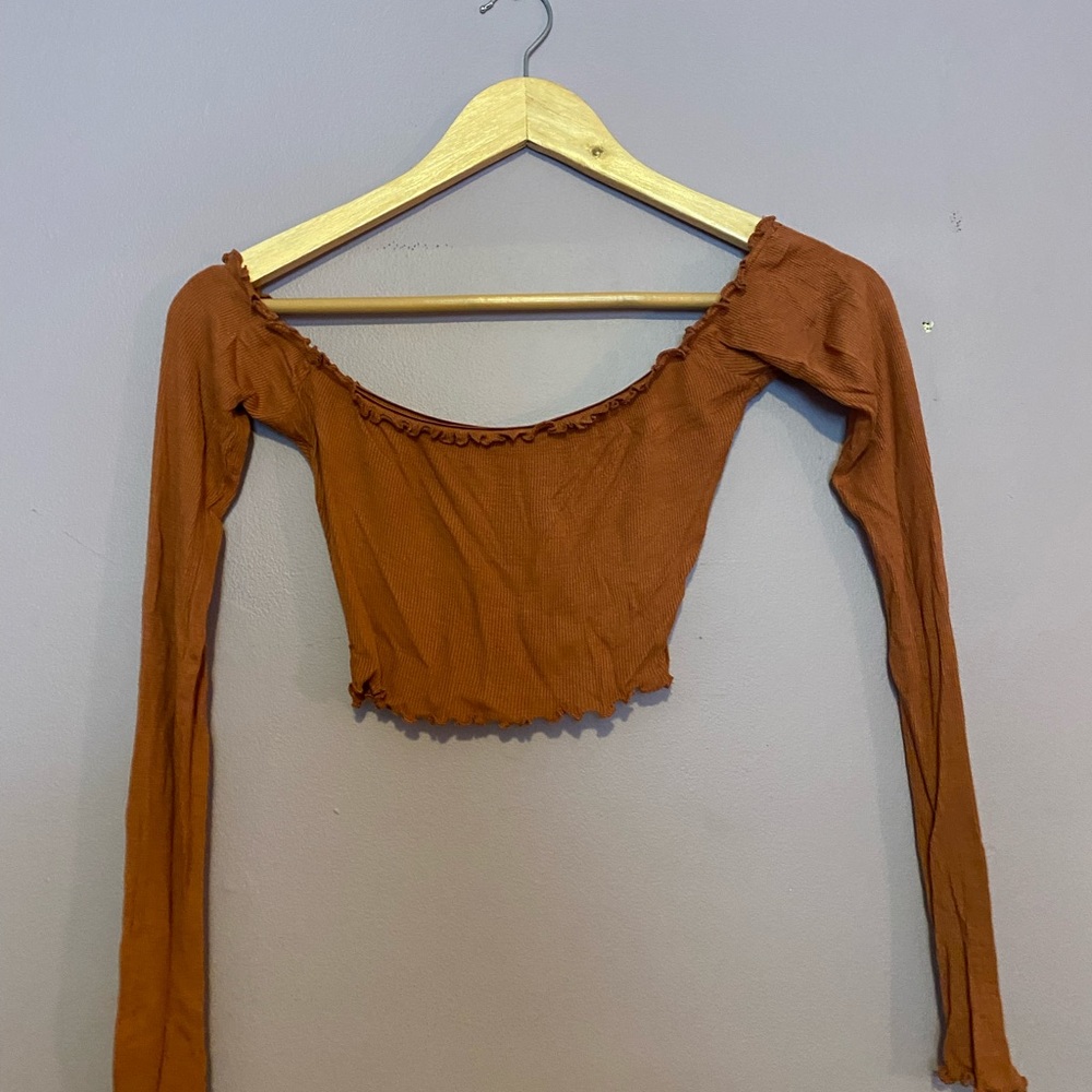 F21 Women’s S Rust Long-Sleeve Crop Top